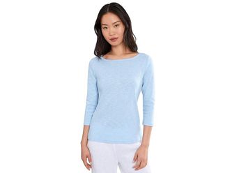 Tommy Bahama Ashby Isles Bateau Neck 3/4 T-Shirts Womens Clothing Light Sky Heather : LG (US 12-14), Cotton