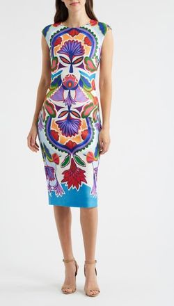 Vince Camuto Scuba Crepe Cocktail Dress in Blue Multi at Nordstrom, Size 14