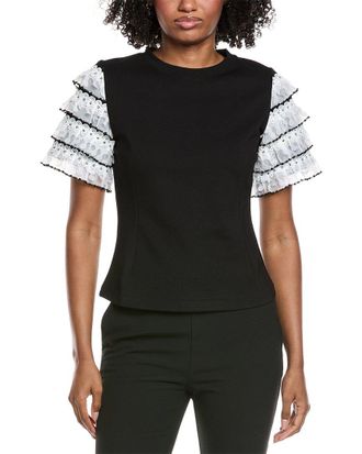 Gracia Round Neckline Tiered Short Sleeve Top