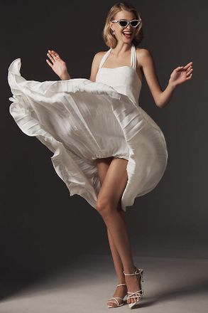 Delfi Delilah Halter Pleated Drop-Waist Maxi Dress