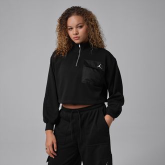 Nike Jordan Womens Jordan Brooklyn Fleece 1/4-Zip Hike Mike Top in Green | IF1069-325