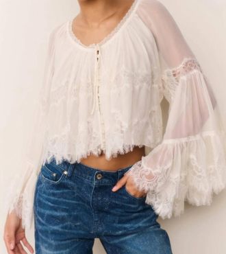 LoveShackFancy Darline Chiffon Lace Blouse In White