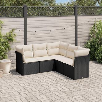 vidaXL Set De Muebles De Jard&iacute;n 5 Pzas Y Cojines Rat&aacute;n Sint&eacute;tico Negro Vidaxl