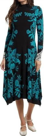 Johnny Was Janie Favorite Hankerchief Hem Mock Neck Dress In Delphini