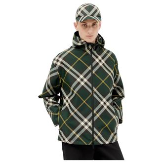 Burberry Hooded Check Jacket - male - Burberry - Light Jackets - Green - L - Jackets