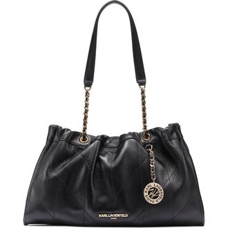 Karl Lagerfeld Amandine Leather Shoulder in Black/gold at Nordstrom