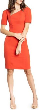 Dress The Population Ruth Asymmetric Neck Midi Dress in Poppy at Nordstrom Rack, Size X-Large