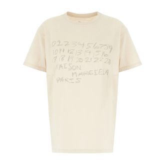 Maison Margiela T-Shirts, female, Beige, Size: L Numerical Cotton T-Shirt
