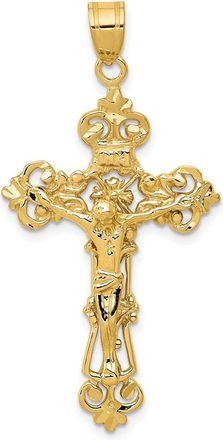 Diamond2Deal 14k Yellow Gold INRI Fleur De Lis Crucifix Pendant