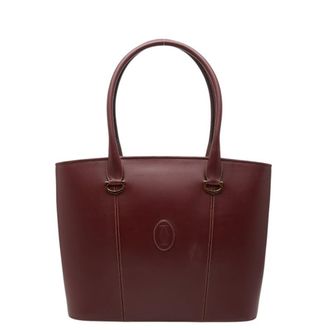 Cartier Must Bordeaux Wine Red Leather Shoulder Bag Tote Bag (Pre-Owned)