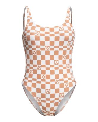 Roxy Badeanzug ROXY Check It, Damen, Gr. XS, braun (cork flower box), Obermaterial: 85% Nylon, 15% Elasthan;, Badeanz&uuml;ge Badeanzug