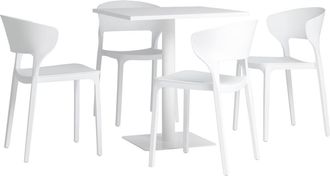 Klast Conjunto de jard&iacute;n con mesa y 4 sillas apilables en blanco serin