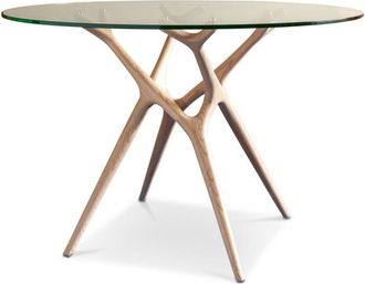 PIB Mesa redonda de cristal y fresno beige 6 pl