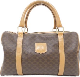 Celine Brown Coated Canvas Boston Bag (Pre-Owned)