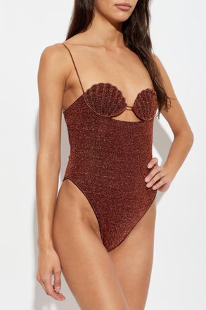 Os&eacute;ree One-piece Swimsuit With Lurex Thread, Womens, Brown
