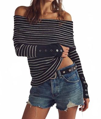 Free People Evergreen Sweater In Black & White Combo