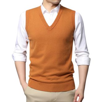 Generic Mens Sleeveless Jumpers Plain Knitted Tank Top V Neck Knitted Waistcoats Sweater Vest Vintage Classic Sleeveless Cardigan Gentleman Pullover Knitwear 