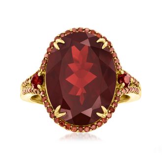 Ross-Simons Garnet and. Red Diamond Ring in 14kt Yellow Gold