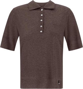 Herno Lyocell Katoen Polo - Dames - Ronde hals truien - Bruin - L - Katoen - Truien & Vesten
