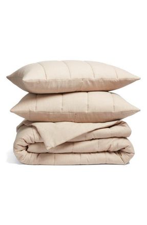 Nordstrom Organic Cotton M&eacute;lange Quilted Comforter & Shams Set in Tan Thread at Nordstrom, Size Queen