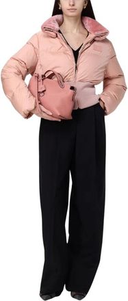 Fendi Cropped Jas met Schapenvachtkraag - Dames - Winterjassen - Roze - L - Leer - Jassen
