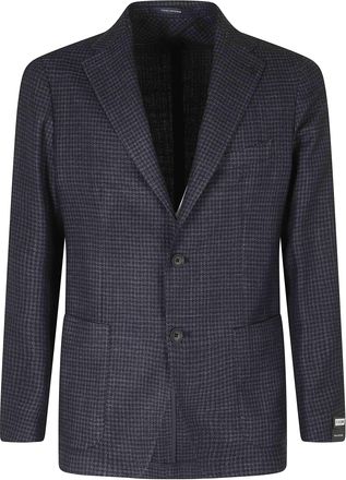 Tagliatore Blue Single-Breasted Pied-De-Poule Wool-Blend Blazer