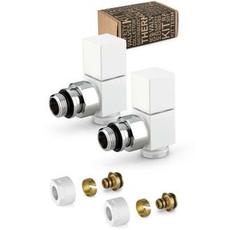 APM Kit V&aacute;lvula De Mobiliario Cuadrada Blanca Y Cromada Con Conexi&oacute;n De Compresi&oacute;n Apm 207kb 015 M 16 12 Blanco