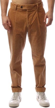 HUGO BOSS Mens Perin Solid Patterned Roll Up Cuff Trousers in Beige - Size 38W/32L