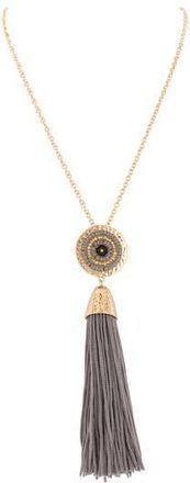 Olivia Welles Gold Plated Circle Beaded Tassel Necklace in Gold /Grey at Nordstrom Rack