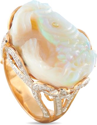 Luxury Bazaar 18K Rose Gold 0.75ct Diamond and Carved Opal Fish Ring MF08-043026