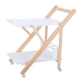Relaxdays Carro De Servicio Relaxdays Bamb&uacute;, Carrito De Cocina, Botellero, Con Ruedas, 2 Estantes, 70x44x39,5 Cm, Blanco-natural