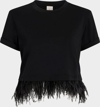 Cinq &agrave; Sept Cropped Feather-Trim Tee