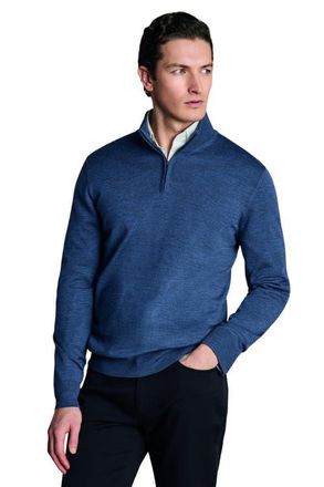 CHARLES TYRWHITT Pure Merino Zip Neck Sweater in Indigo Blue at Nordstrom, Size Xx-Large