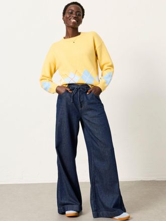 Fat Face FatFace Rue Yellow Knitted Argyle Jumper