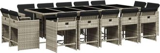 vidaXL Set Comedor Jard&iacute;n Y Cojines 15 Pzas Rat&aacute;n Sint&eacute;tico Gris Claro Vidaxl