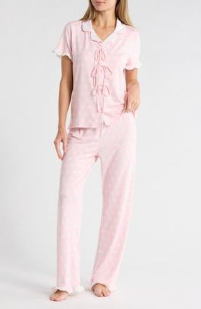 French Connection Tie Front Pajamas in Icy Pink/white at Nordstrom Rack, Size X-Large
