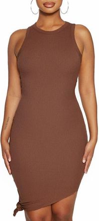 Naked Wardrobe Side Tie Asymmetric Hem Tank Dress in Chocolate at Nordstrom, Size Small