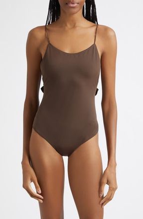 Jacquemus The Cabana Ruffle One-Piece Swimsuit in Brown at Nordstrom, Size Xx-Large