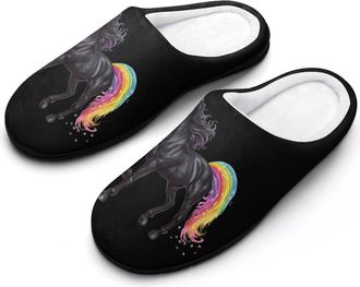 Generic Horse with Rainbow Tail Mens House Slippers Memory Foam Washable Cotton Slip on Home Shoes