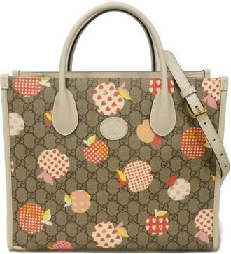 Gucci Beige Gg Supreme Leather Shoulder Bag Tote Bag (Pre-Owned)