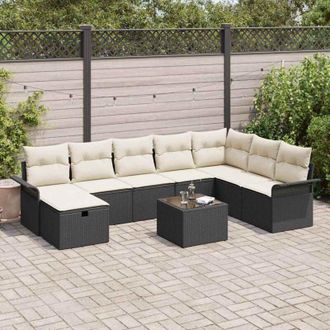 vidaXL Vidaxl - Conjunto De Sof&aacute; De Jard&iacute;n Con Coj&iacute;n 9 Pcs Negro Polirat&aacute;n