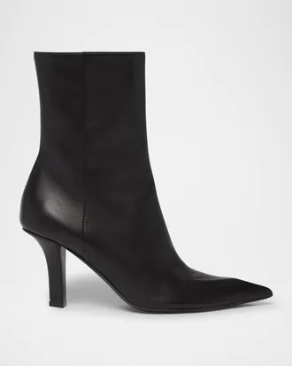 Amina Muaddi Christine Leather Zip Ankle Booties