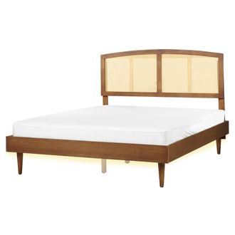 Beliani Cama Led De Listones De Madera Clara De Caucho Con Cabecero Estilo R&uacute;stico Minimalista 160 X 200 Cm Varzy