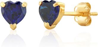 MAX + STONE 14K White or Yellow Gold 3 Prong Heart Shape Gemstone Stud Earrings