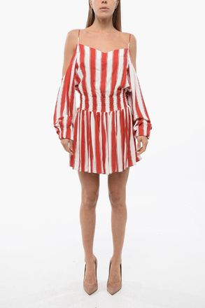 Balmain Viscose Mini Dress with Balanced Stripes and Cold-Shoulder Design Balmain