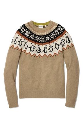 Bonobos Critter Yoke Fair Isle Wool Blend Crewneck Sweater in Cocktail Penguin Yoke at Nordstrom, Size Medium