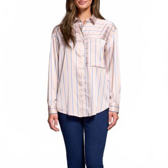 Tribal Striped Button Up Blouse In Beige