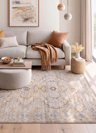 Atticgo Alfombra vintage oriental beige/mostaza 192x290 cm