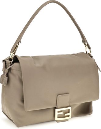 Fendi Womens Baguette Soft Nappa Leather Shoulder Bag Tortora Calf Bos Taurus