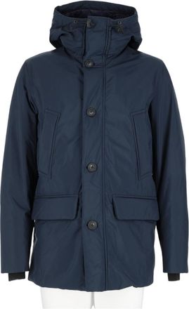 Woolrich Blue High-Collar Wool-Blend Jacket